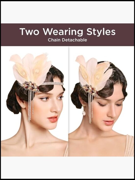 Feather Headband 1920s Flapper Gatsby Crystal Hair Accessory Vintage Jazz Age